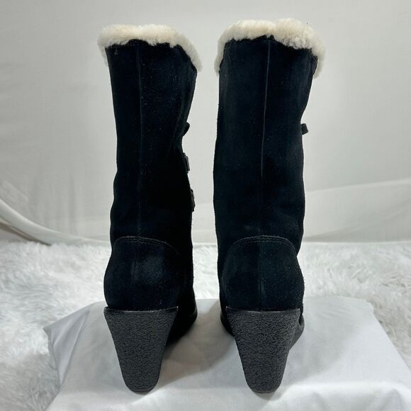 Cole Haan Nike Air Women Boot Sz 10 Black Suede Waterproof Wedge Heel Shearling - Picture 7 of 12
